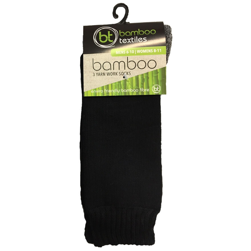 Black Bamboo Work Socks With Charcoal Sole - 2 Pack - The Hippie House